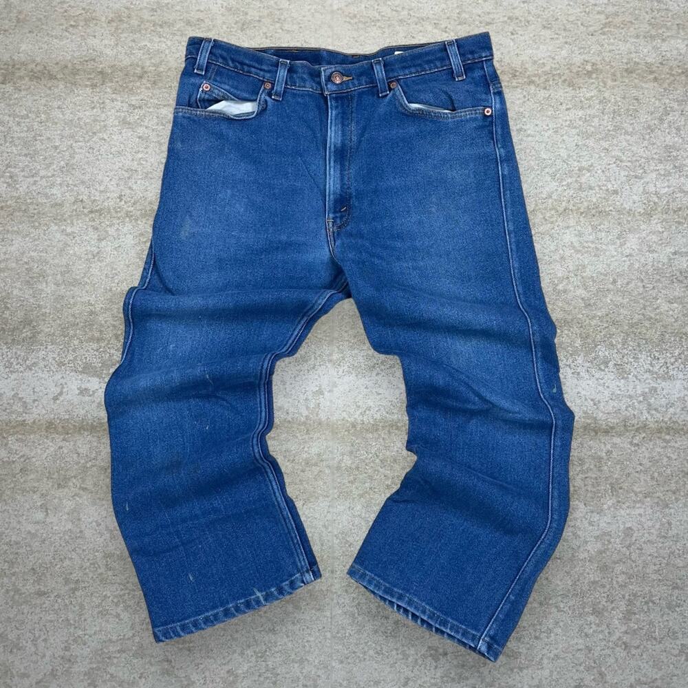 Vintage 80s Orange Tab Levis 517 Jeans 38x32 Bootcut Flared Fit Dark Wash - Picture 2 of 7